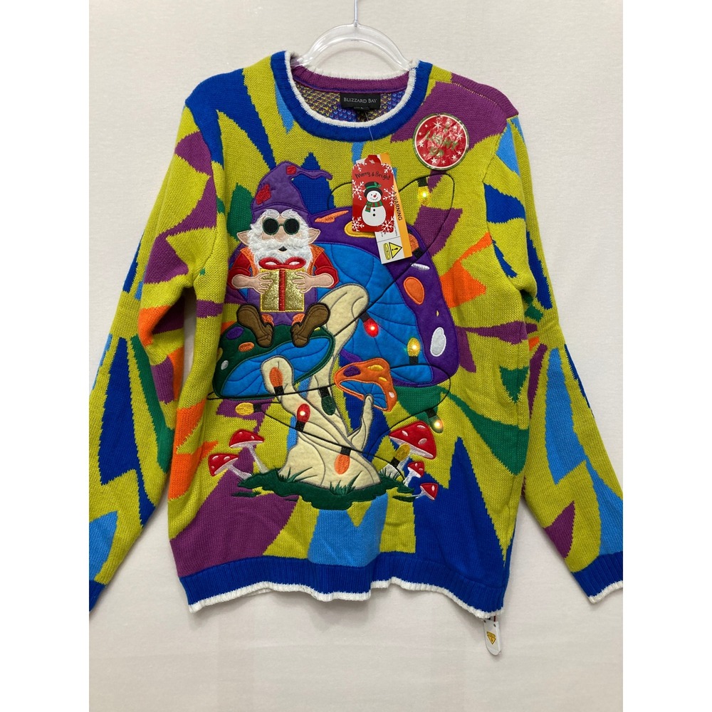 NEW Blizzard Bay Light Up Ugly Christmas Sweater Mens Large Gnome Mushroom